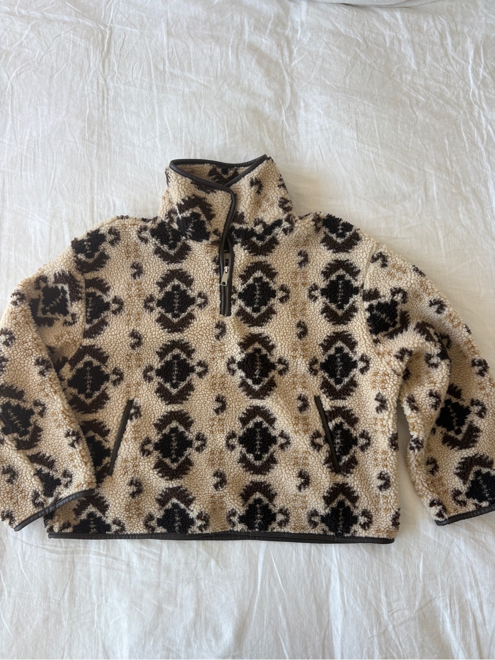 H&M Patterned Sherpa Fleece Half Zip Pullover Size M
